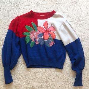 NWOT Farm Rio Colorblock Flower Appliqué Sweater
